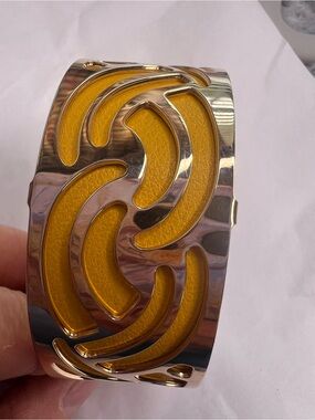 Les Georgettes Yellow and Gold Cutout Cuff Bracelet - Modern Women's Jewelry